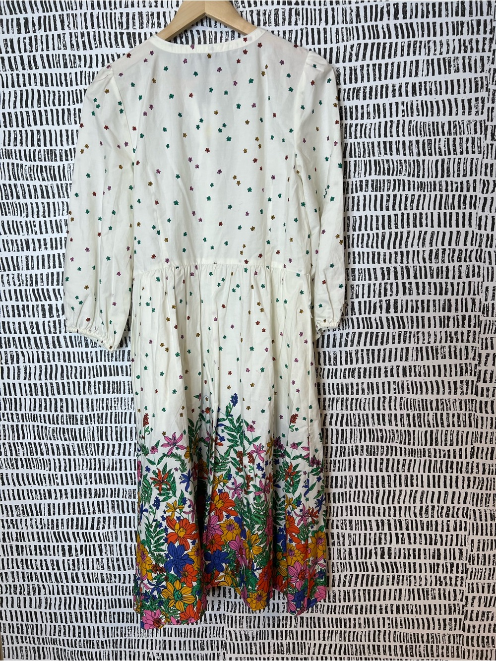 Talbots Floral Border Print Midi Dress White Cottagecore Tie Waist Dress - Picture 6 of 14